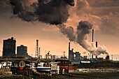 Black Smoke Emitting From Factory Smokestack; Teesside,North East England
