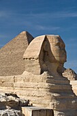 Die Sphinx mit der Pyramide im Hintergrund