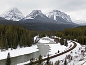 Railroad Through Canadian Rockies, Banff, Alberta, Canada
