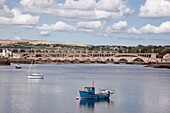 Im Wasser verankerte Boote; Berwick, Northumberland, England