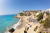 Balcony Of Europe Seen Across Calahonda Beach; Nerja, Costa Del Sol, Malaga, Spain