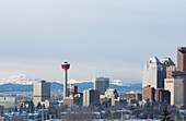 City Skyline With Mountain Backdrop, Calgary, Alberta, Canada
