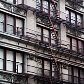 Fire Escape On Building Exterior, Manhattan, New York, Usa