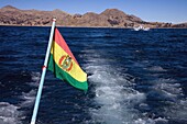 Bolivian Flag On Ferry From The Island Of The Sun