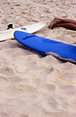 Surf Boards And Surfer On Bondi Beach, Close Up