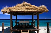 Strohunterstand am Strand von Pampellone, Ramatuelle; St. Tropez, Frankreich