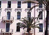 Palmen vor einem Hotel an der Promenade des Anglais