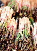 Fresh Asparagus For Sale In A Market, Close Up