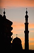 Silhouette von Wohnblock und Moschee