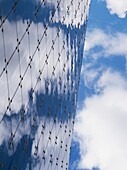 Detail Of The Urbis Building With Clouds And Blue Sky Reflections, Close Up