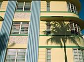 Schatten der Palme auf Art Deco Gebäude