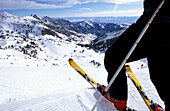 Skier On Top Of Mountain, Low Angle View