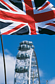 Union Jack With Millennium Wheel Behind, Close Up