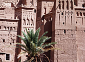 Dattelpalmen und die Gebäude der Kasbahs von Ait Benahaddou bei Quarzazate