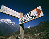 Sign Marking Start Of Trail To Gokyo And Tengboche Out