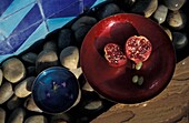 Enamel Finger Bowls With Pomegranate, Close Up