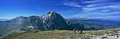 Hikers Going Up Ridge With Corno Grande Behind, Campo Imperatore