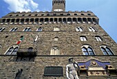 David-Statue und Palazzo Vecchio, tiefer Blickwinkel