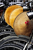 Parked Bicycles With Conical Hat