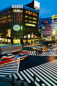 Traffic At Busy Sukiyabashi Crossing Street Intersection, Elevated View