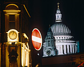 St Pauls Cathedral With Pub And Street Sign At Night