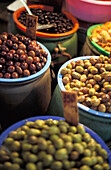 Olives In Jars In A Market, Close Up