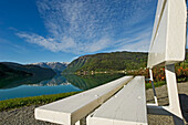 Empty White Bench By Fjord