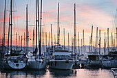 Yachts And Boats In Marina Bay At Sunset