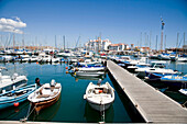 Yachts And Boats Moored In Marina Beside Pier