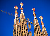 Construction Crane Above The Temple Expiatori De La Sagrada Familia.