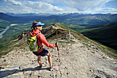 Female Hiker At The Top Of The Mt. Healy Overlook Trail In Denali National Park & Preserve, Interior Alaska, Summer