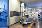 An incubator crib in a paediatric intensive care unit in a university hospital. 