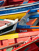 Harbor with traditional colorful fishing boats. Town Ponta do Sol, Island Santo Antao, Cape Verde