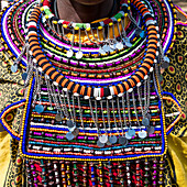 Africa, Kenya, Masai Mara National Reserve, Mara Ashnil region. Masai tribal jewelry and ornamentation.