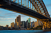 Australia, Sydney. View beneath bridge of city