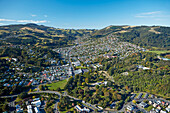 Dunedin Botanic Garden, und North East Valley, Dunedin, Südinsel, Neuseeland, Luftaufnahme