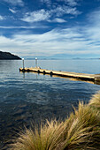 Steg und Lake Taupo, Braxmere, Tokaanu, in der Nähe von Turangi, Nordinsel, Neuseeland