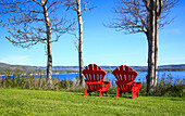 Canada, Nova Scotia, Adirondack chairs near Cabot Trail, Cape Breton
