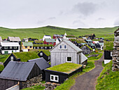 Das Dorf auf der Insel Mykines, Teil der Färöer Inseln im Nordatlantik. Dänemark
