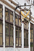 Denmark, Jutland, Aarhus, Den Gamle By, reconstructed Old Town, tailor shop sign