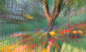 Frankreich, Giverny. Impression von Blumen in Monet's Garten