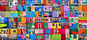 Italy, Burano. Collage of colorful Burano images