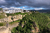 Spain, Andalusia. Ronda perches on the rugged defensible limestone cliffs.