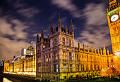 Big Ben Tower Westminster Bridge Thames River Night Houses of Parliament Westminster, London, England. Named after the Bell in the Tower. Has kept exact time since 1859.
