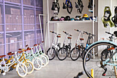 Photo of interior of a bicycle shop with bikes on display