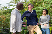 Diverse group of friends having fun outdoors