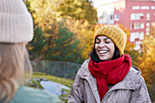 Happy woman in autumn scenery