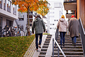 Rear view of friends walking together