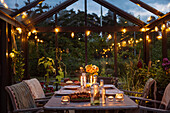 Table set in greenhouse