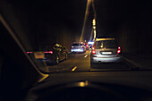 Heavy car traffic in tunnel